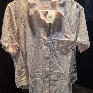 Levi's Women's Light Pink and White Striped Short-Sleeve Button-Down Shirt